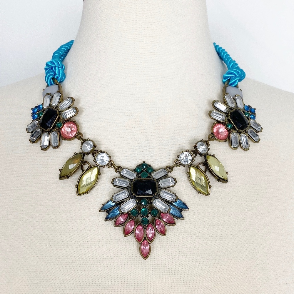 H&M Multicolor Jewel Blue Rope Statement Necklace